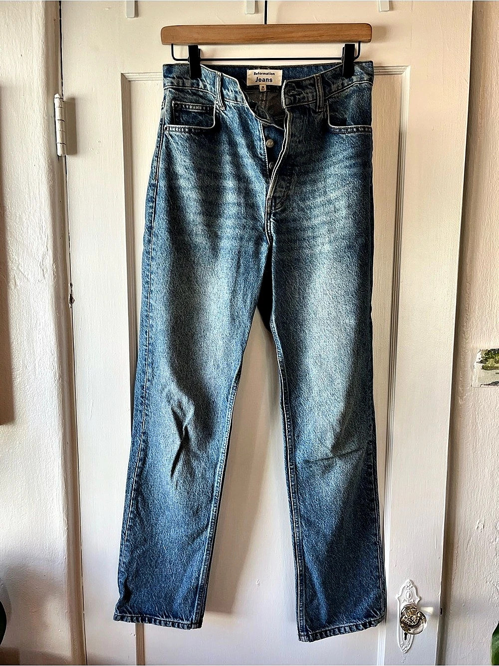 Reformation Cynthia High Rise Straight Jeans High Rise Straight Leg Blue Waist
